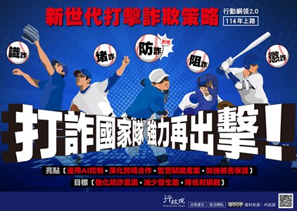 針對識詐、堵詐、防詐、阻詐、懲詐等五大面向，統合「數位經濟產業」相關事項外，新設「防詐」面向，並針對當前情勢擬定「強化AI防制」、「深化跨境合作」、「監管防詐產業」及「強化被害人保護」等各項新增策略及措施。